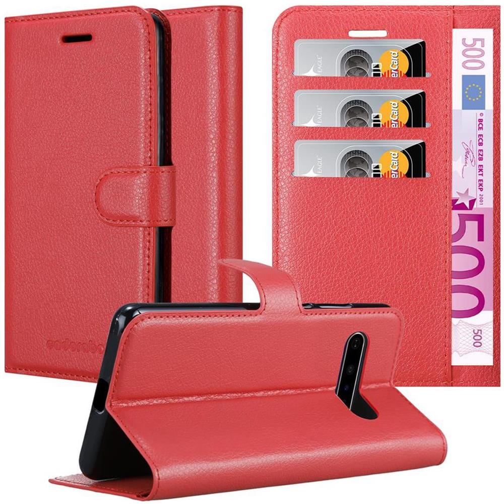 Custodia Compatibile Con Lg V60 Thinq In Rosso Carminio - Coperchio Protettiva Con Chiusura Magnetica, Funzione Stand E Tasca Per Le Carte - Foto 1