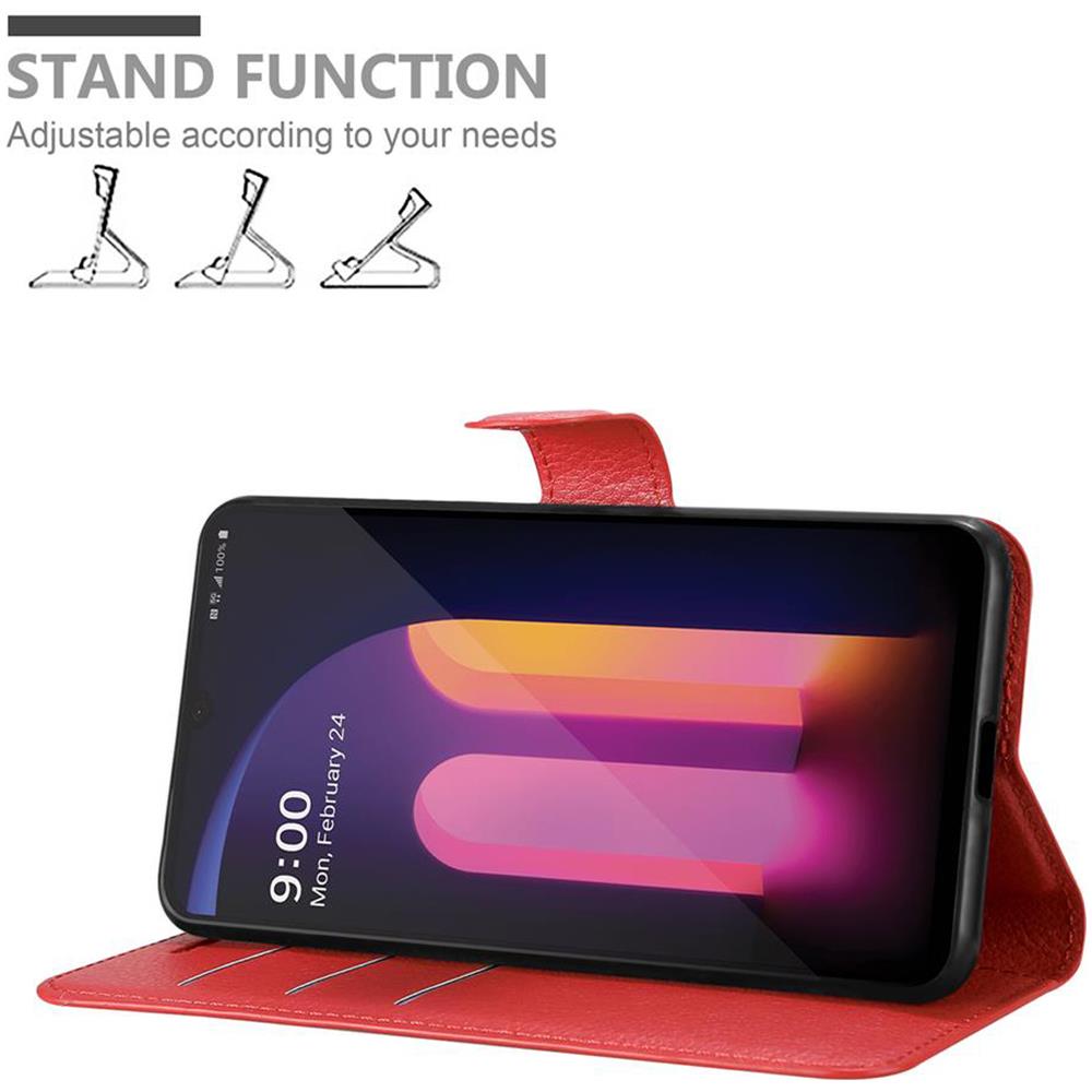Custodia Compatibile Con Lg V60 Thinq In Rosso Carminio - Coperchio Protettiva Con Chiusura Magnetica, Funzione Stand E Tasca Per Le Carte - Foto 2