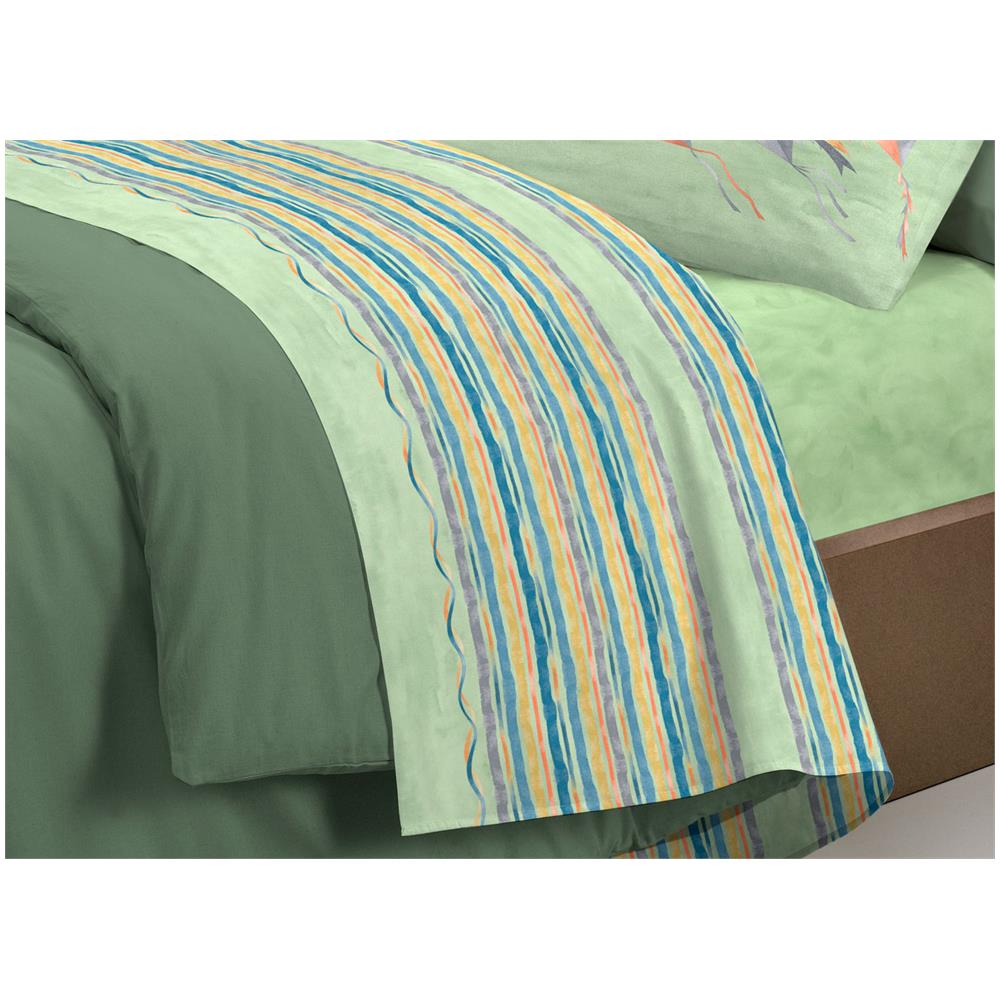 Completo Lenzuola Letto Pensieri Delicati 100% Cotone Dis. Aquiloni Piazza E Mezza Verde - Foto 2