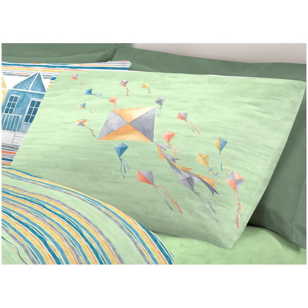 Completo Lenzuola Letto Pensieri Delicati 100% Cotone Dis. Aquiloni Piazza E Mezza Verde - Foto 7