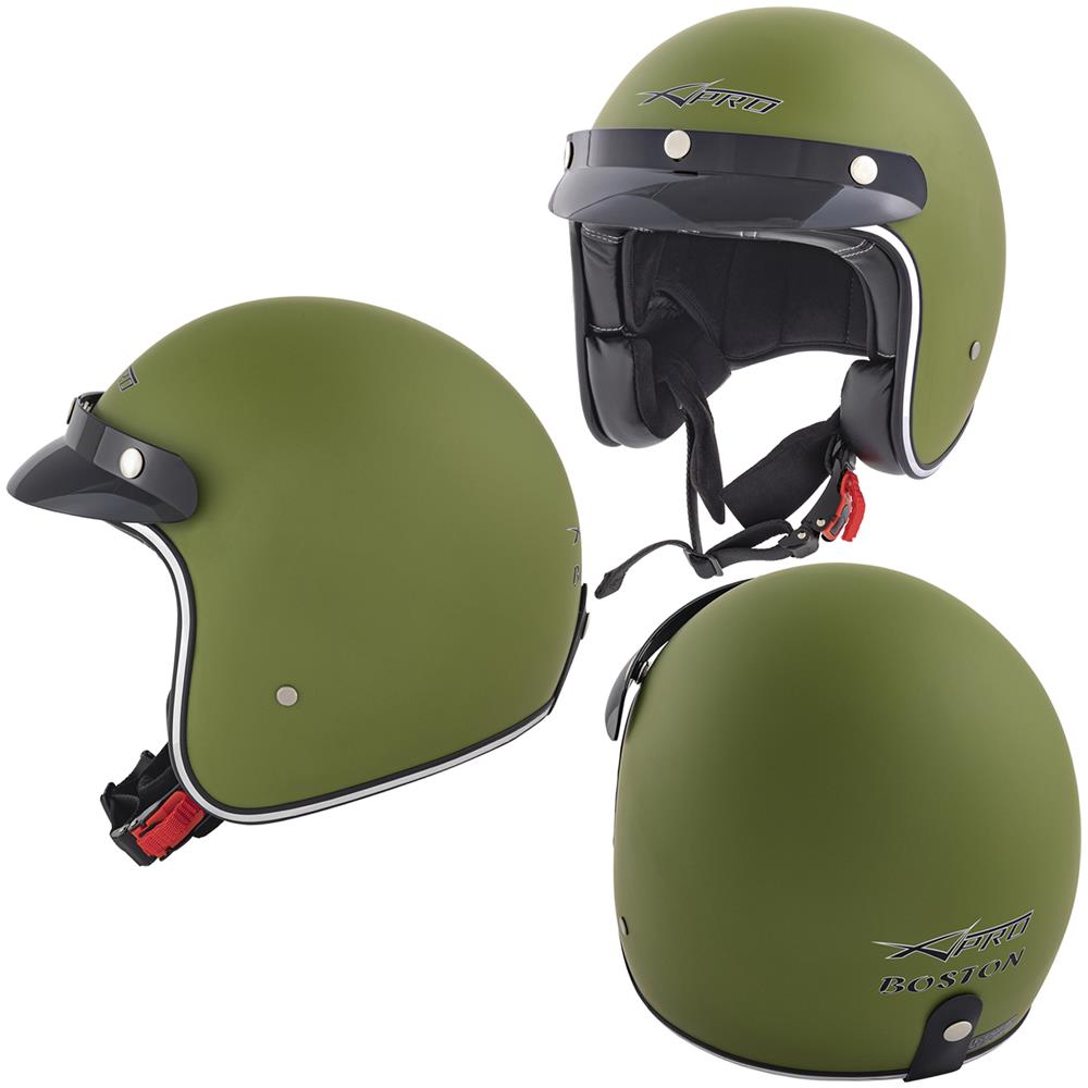 Casco Moto Jet Omologato Ece 22-05 Verde Opaco Militare Custom Scooter Taglia L - Foto 10