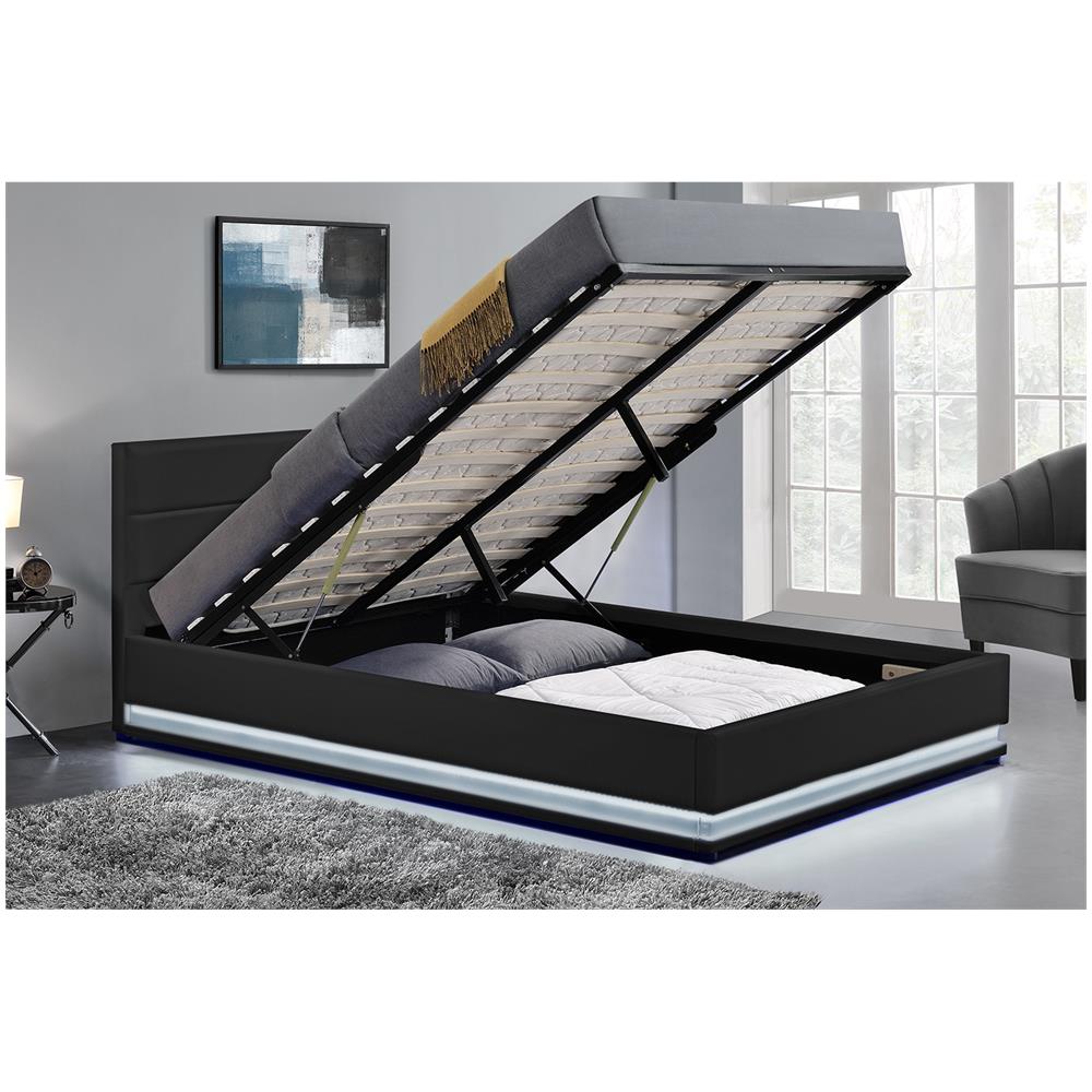 Newyork Struttura Letto In Similpelle Nera Con Contenitore E Led 140x190 Cm - Foto 2