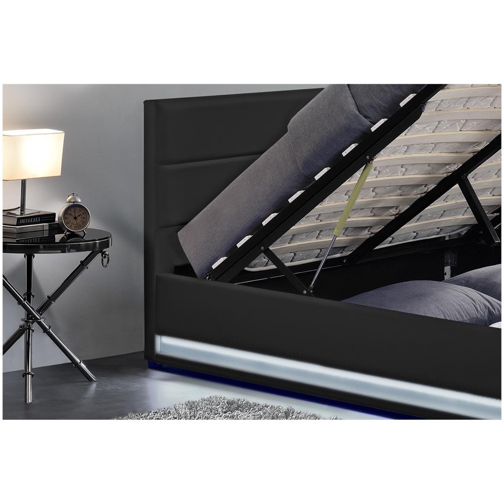 Newyork Struttura Letto In Similpelle Nera Con Contenitore E Led 140x190 Cm - Foto 5