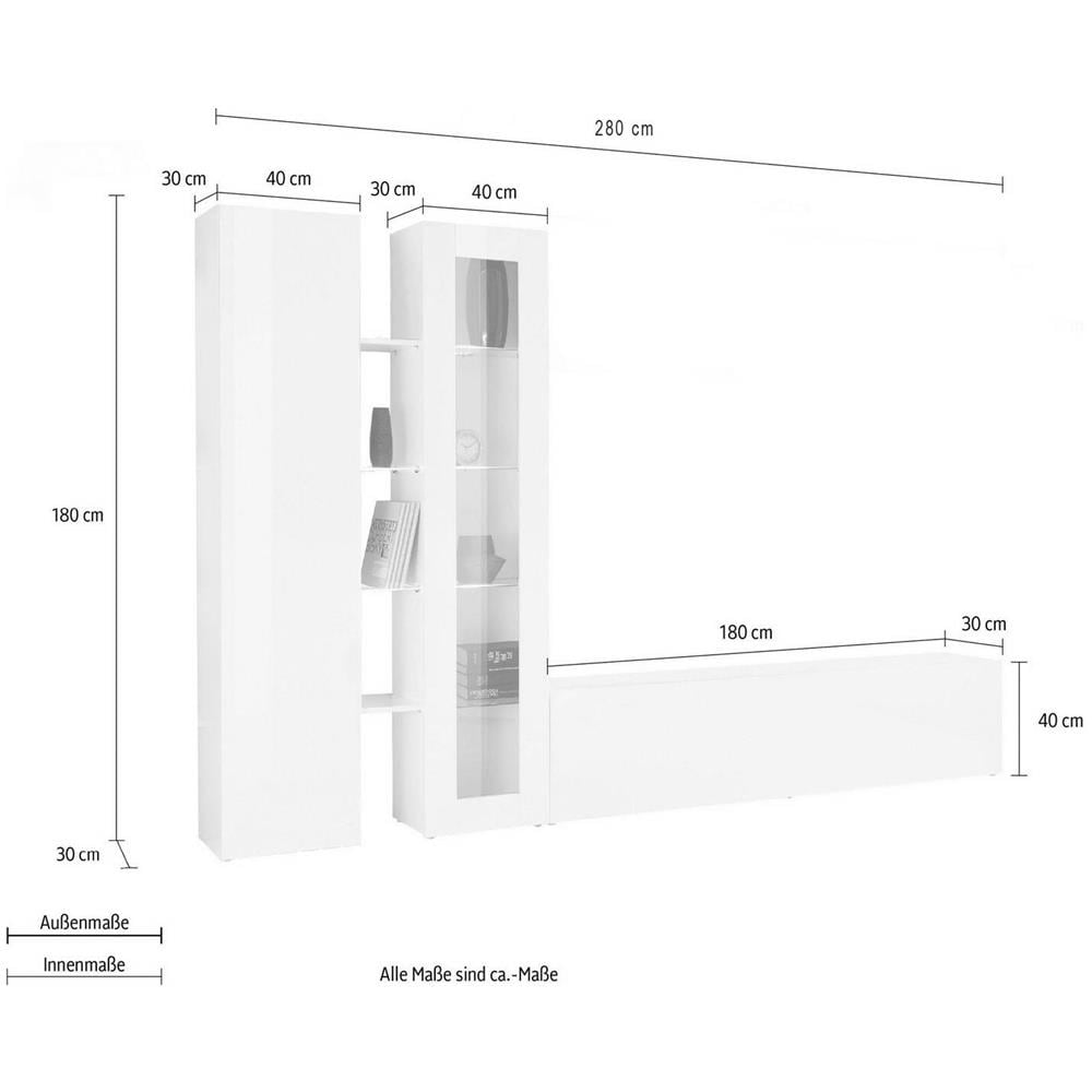 Parete Attrezzata Dimitri, Set Salotto Porta Tv A 3 Ante, Mobile Soggiorno Multiuso Con Vetrina E Luce Led, 100% Made In Italy, Cm 280x30h180, Antracite - Foto 2