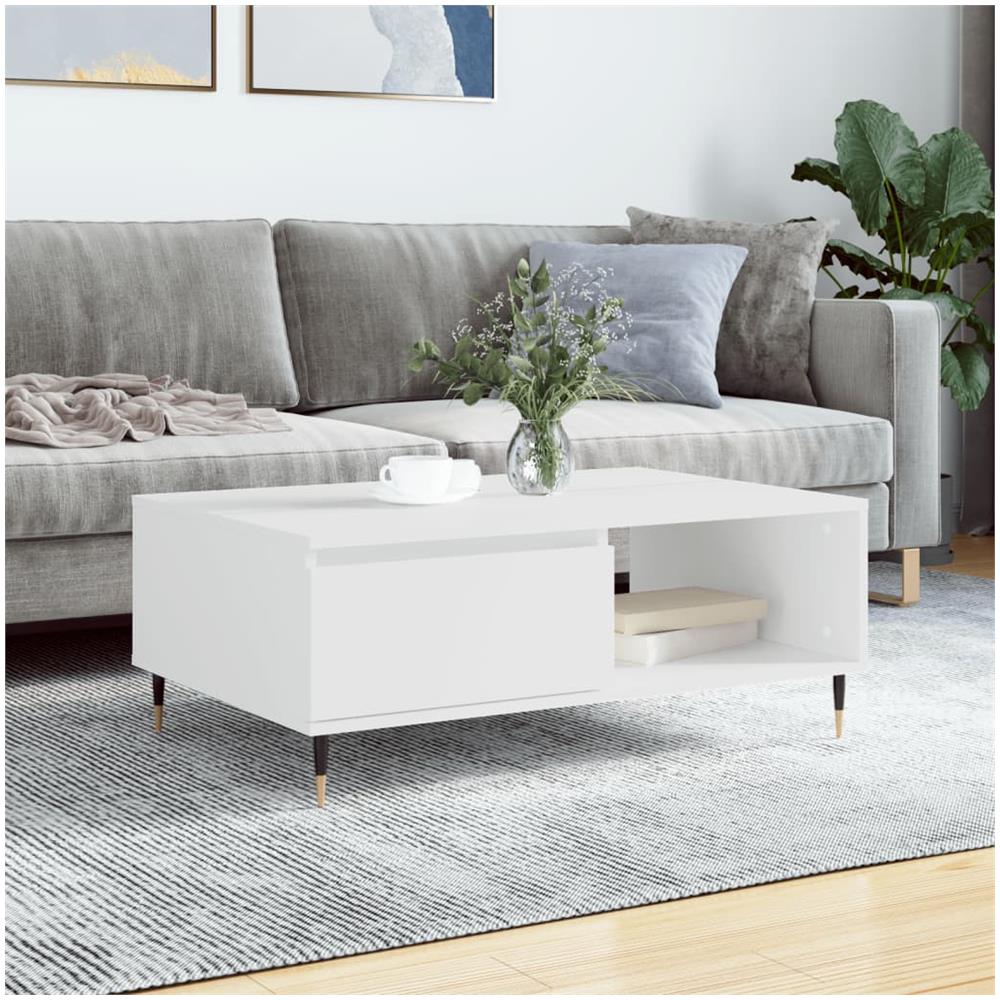 Tavolino Da Salotto Bianco 90x60x35 Cm In Legno Multistrato - Foto 1