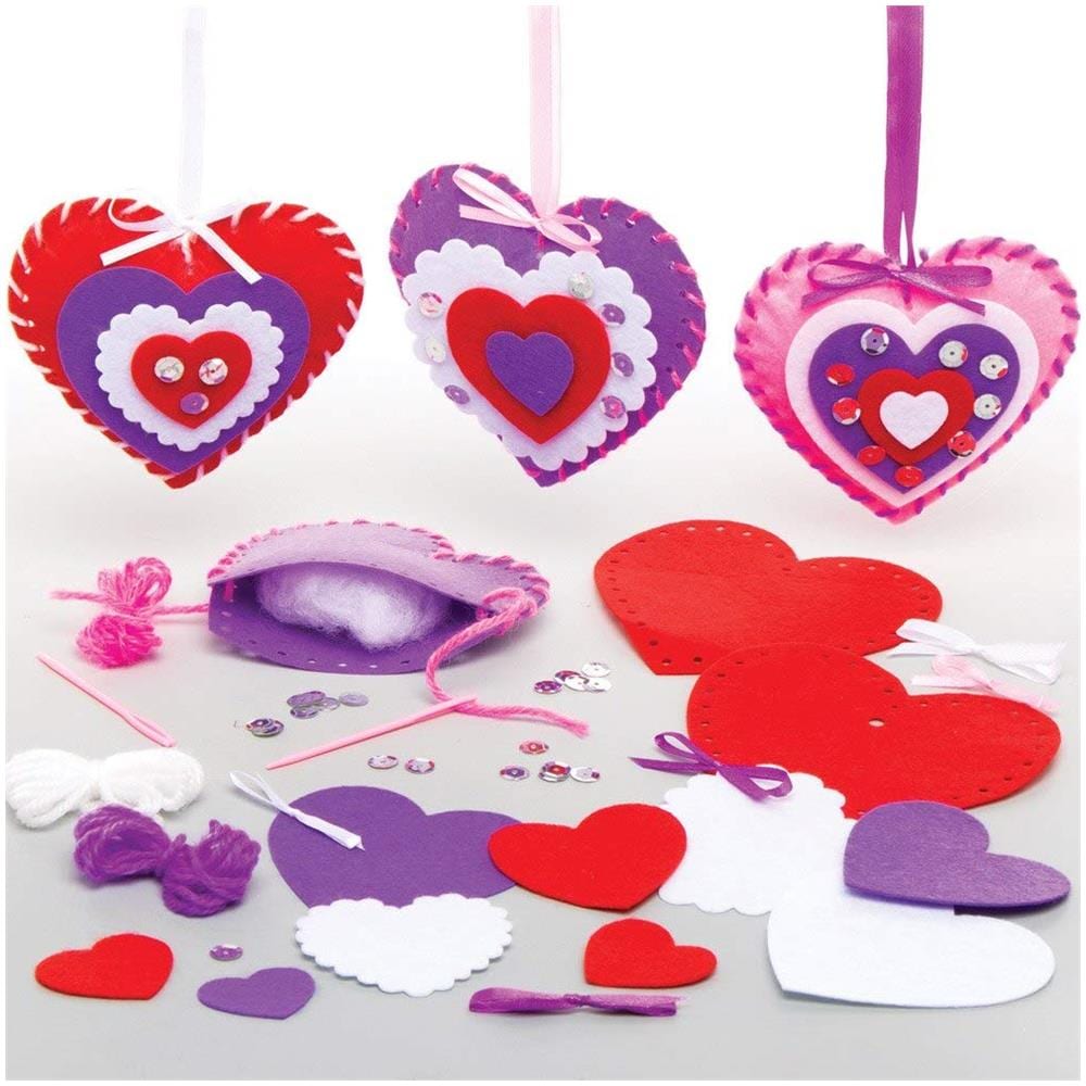 At355 Kit Da Cucito Con Ornamenti A Forma Di Cuore - Confezione Da 3, Materiali Creativi Per Arte E Artigianato Da Realizzare E Decorare Per I Bambini - Foto 1
