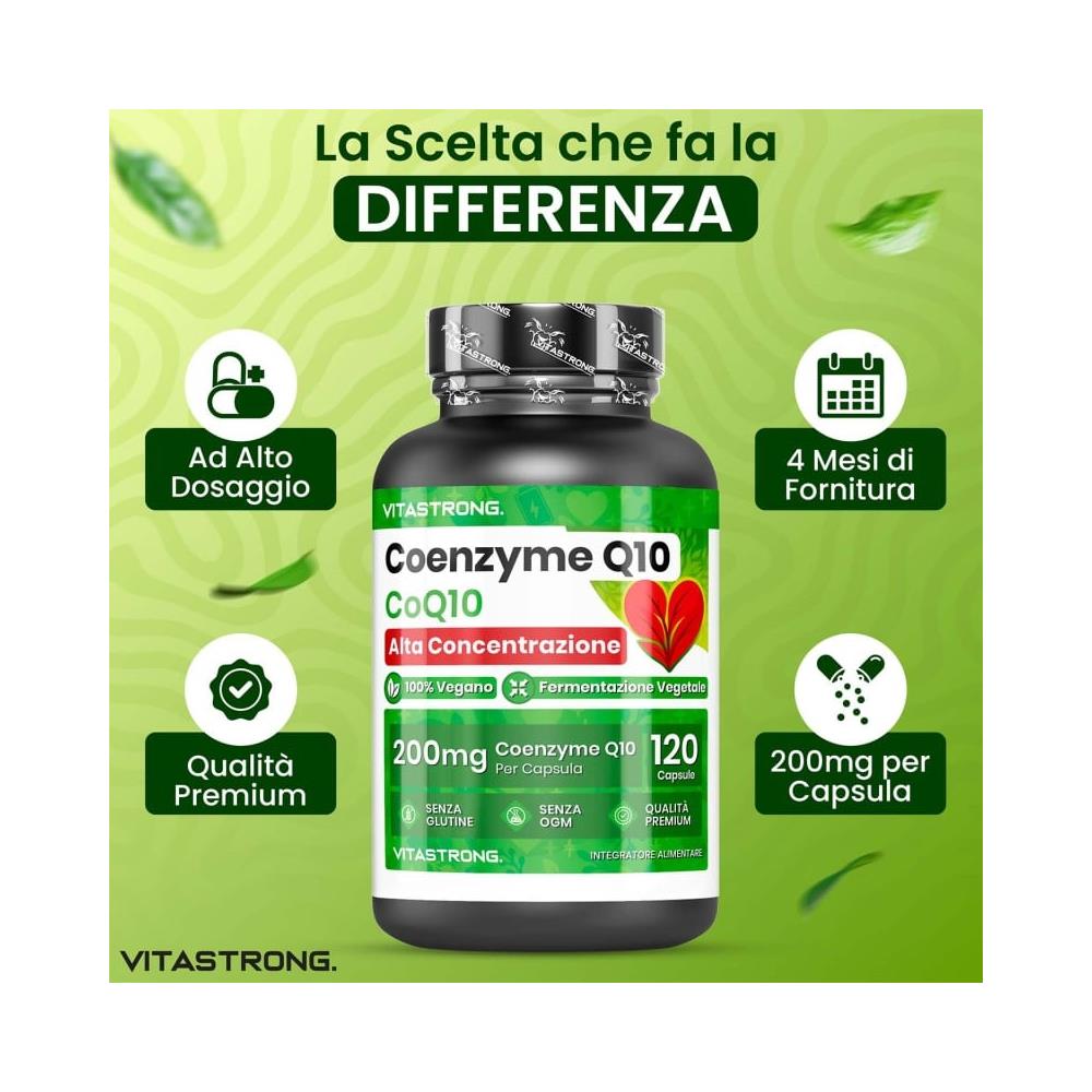 Coenzima Q10 200 Mg - 120 Capsule, Puro Al 100%, Antiossidante Per Il Benessere Cardiovascolare E Le Prestazioni Atletiche - Foto 1