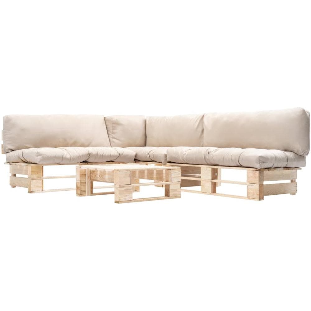 Set Divani Da Giardino Pallet 4pz Con Cuscini Sabbia Legno Fsc - Foto 1