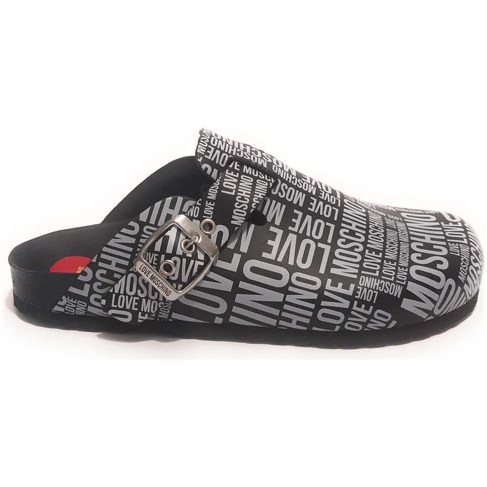 Scarpa Donna Love Sabot In Pelle Nero Multi Logo Bianco Ds21mo03 - Foto 1