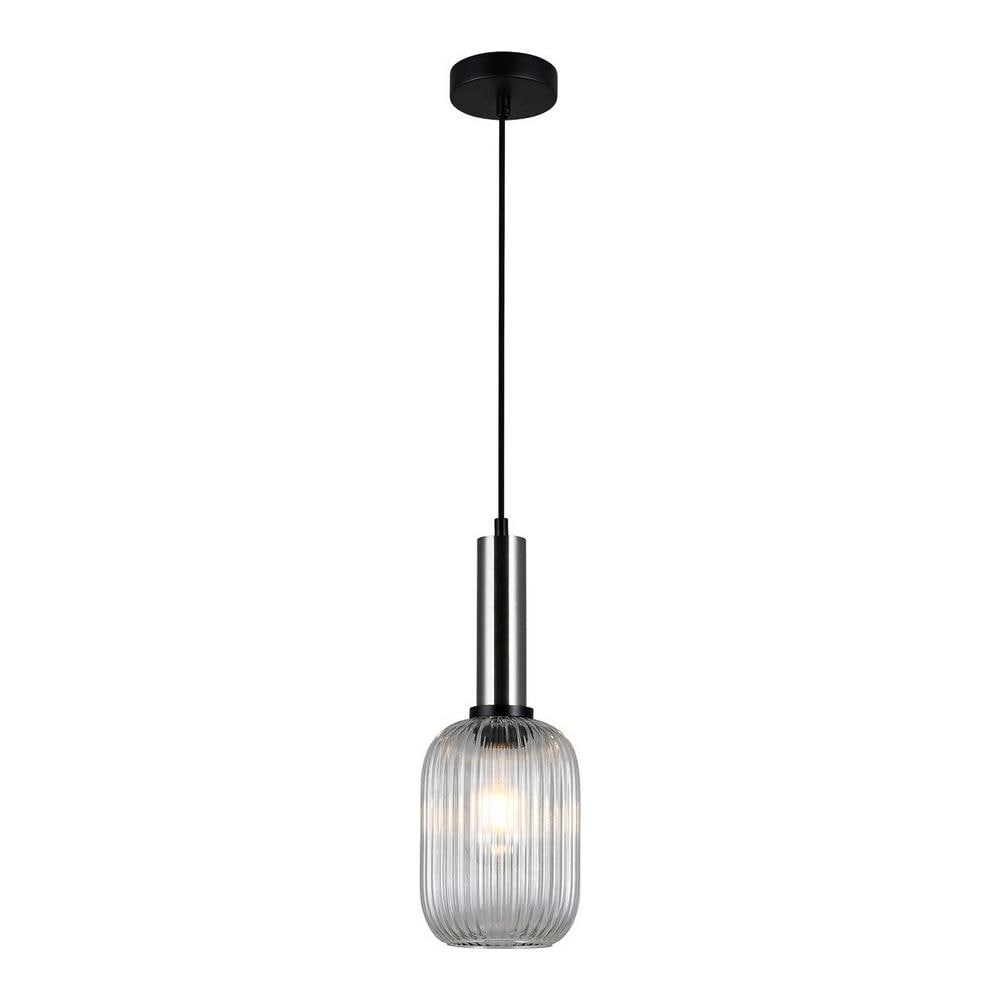 Lampadario Moderno A Sospensione Nichel Satinato 1 Luce Con Paralume Trasparente, Attacco E27 - Foto 2