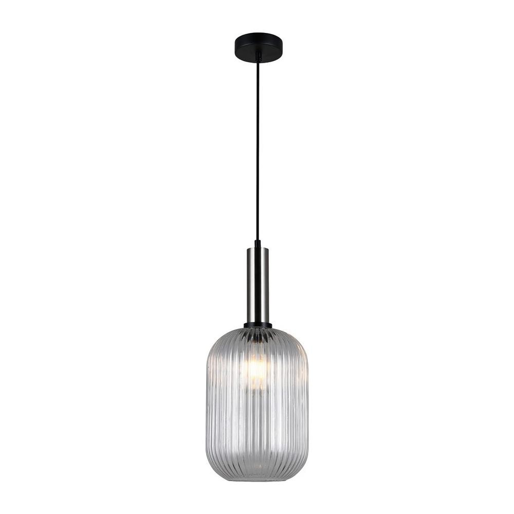 Lampadario Moderno A Sospensione Nichel Satinato 1 Luce Con Paralume Trasparente, Attacco E27 - Foto 1