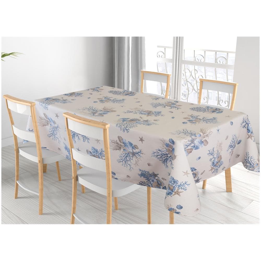 Tovaglia Cucina Copritavolo 100% Cotone Made Italy Disegno Marino Versilia Rp 140x180 Azzurro - Foto 1