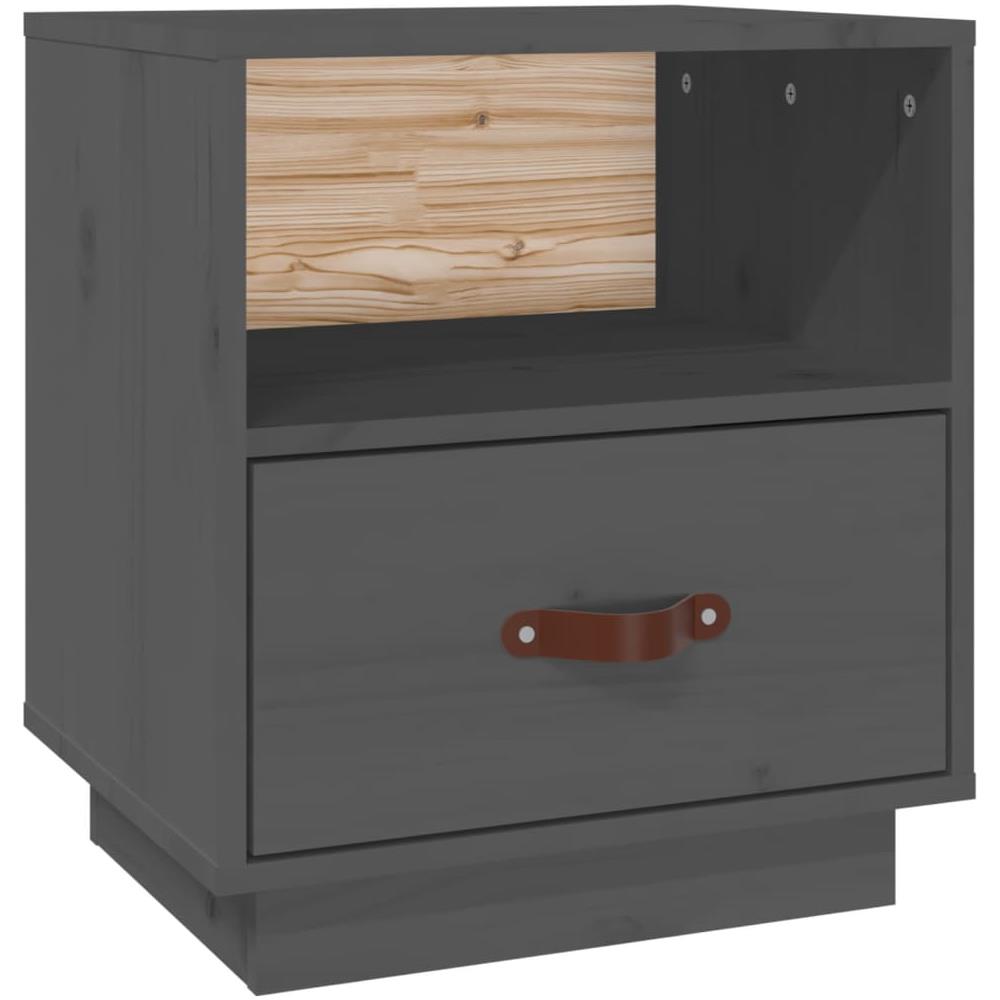 Comodino Grigio 40x34x45 Cm In Legno Massello Di Pino - Foto 1