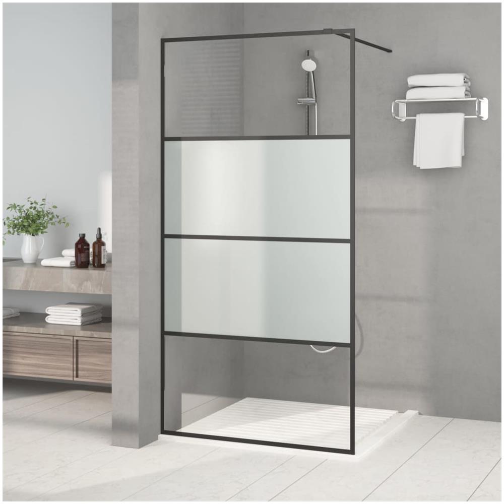 Parete Doccia Walk In Nera 100x195cm Vetro Semi Smerigliato Esg - Foto 1