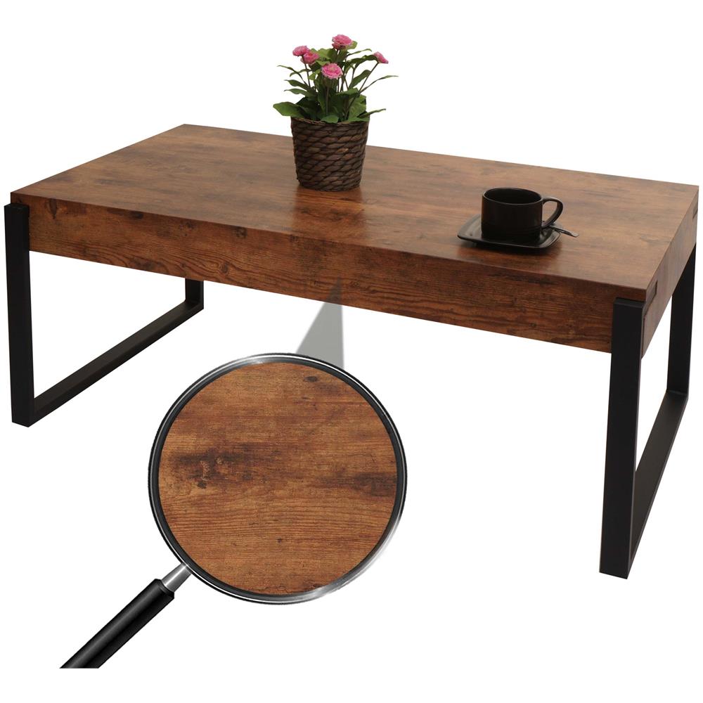 Mendler Tavolino salotto divano HWC-L88 43x120x60cm pietra sinterizzata MDF gambe nere legno scuro effetto marmo marrone