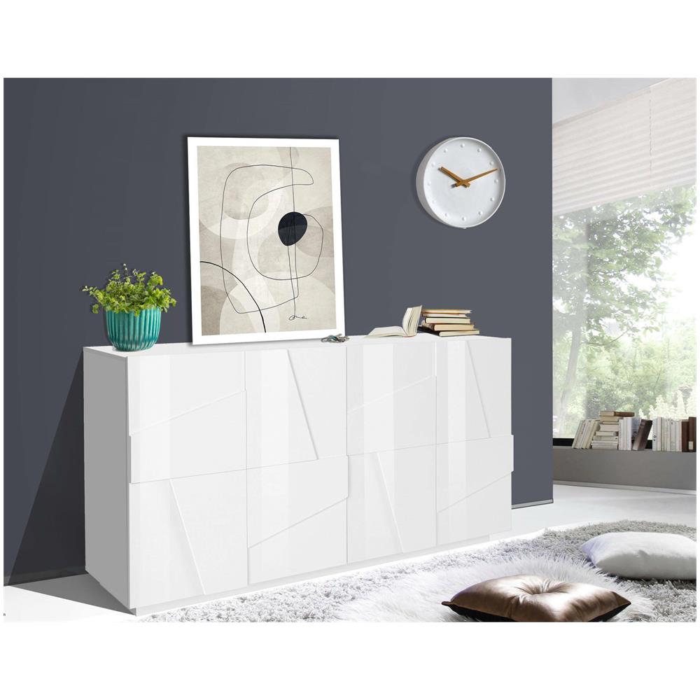 Credenza Noel, Madia Da Cucina A 4 Ante, Buffet Da Soggiorno, 100% Made In Italy, Cm 162x44h86, Bianco Lucido - Foto 1
