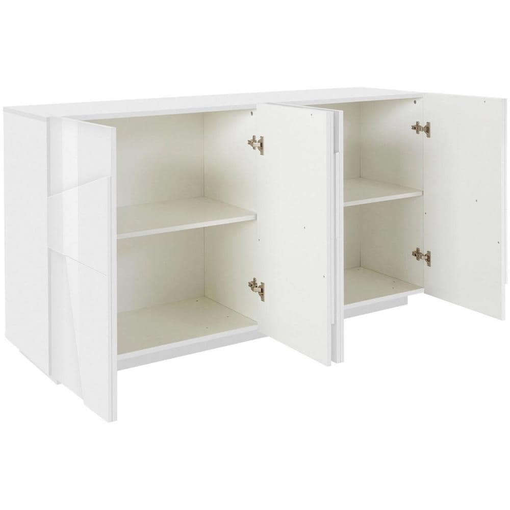 Credenza Noel, Madia Da Cucina A 4 Ante, Buffet Da Soggiorno, 100% Made In Italy, Cm 162x44h86, Bianco Lucido - Foto 4