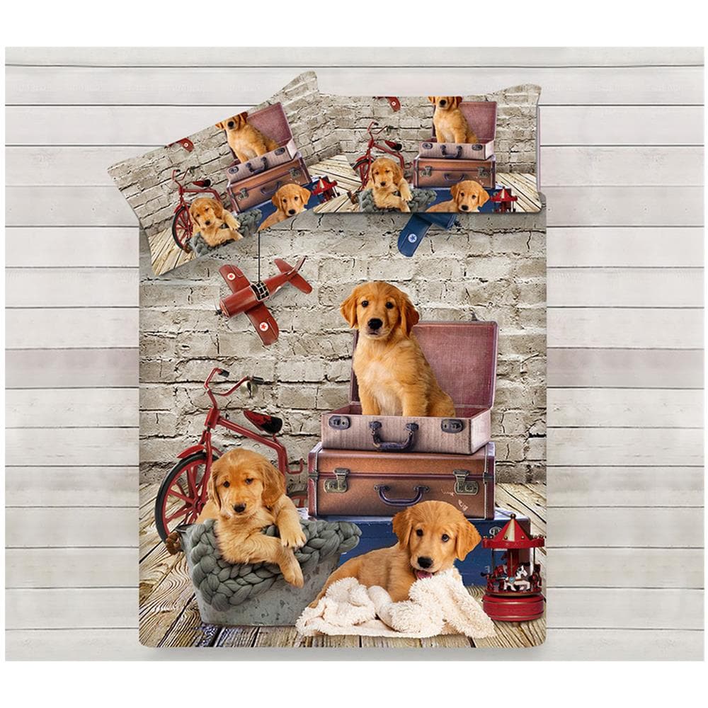 Parure Copripiumino Coppia Federe Letto 100% Cotone Sogni D''oro Disegno Doggy Singolo Doggy - Foto 1