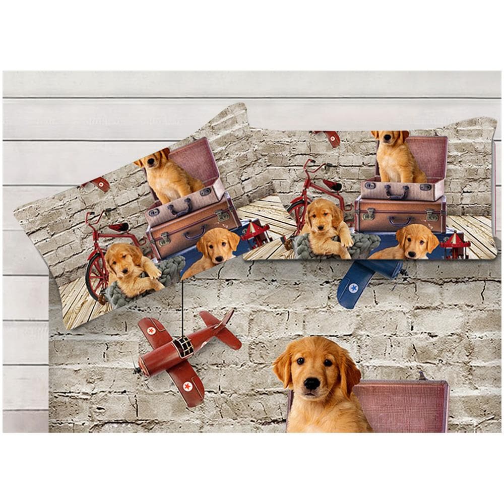 Parure Copripiumino Coppia Federe Letto 100% Cotone Sogni D''oro Disegno Doggy Singolo Doggy - Foto 4