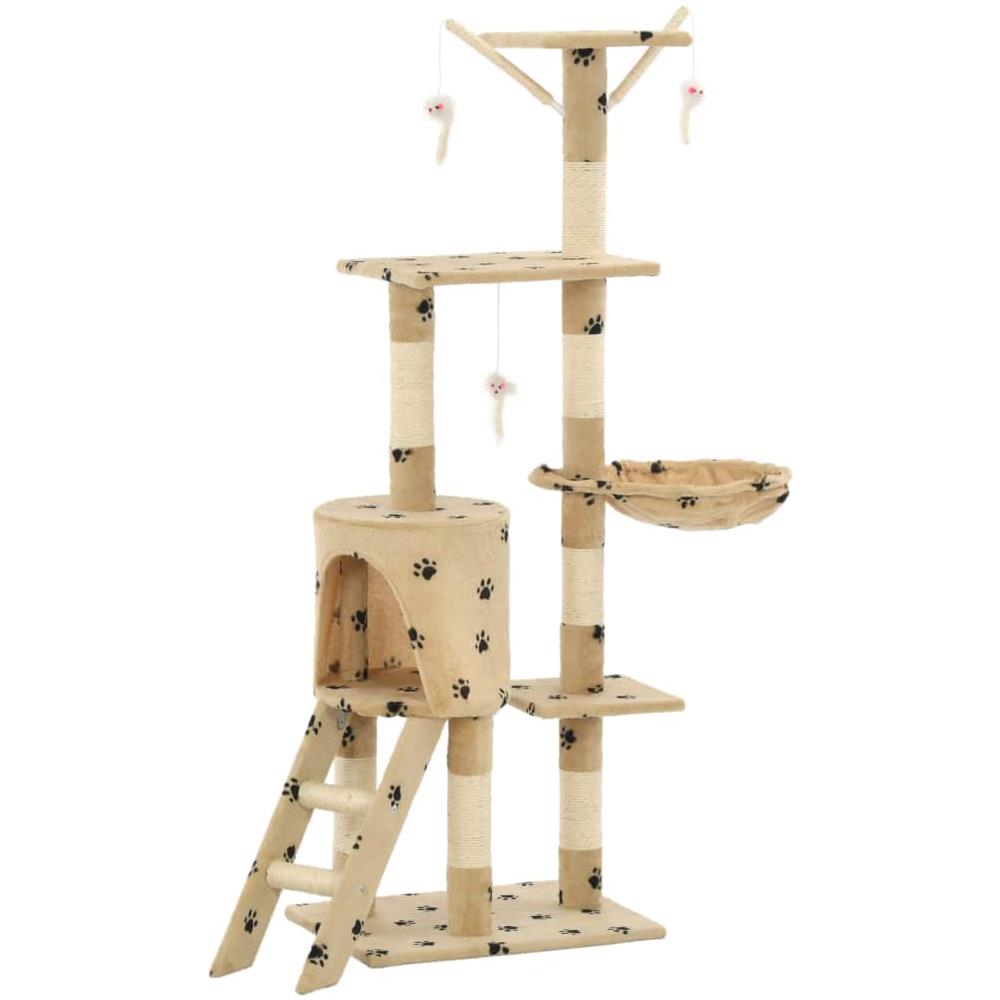 Albero Per Gatti E Tiragraffi Sisal 138 Cm Zampe Stampate Beige - Foto 2
