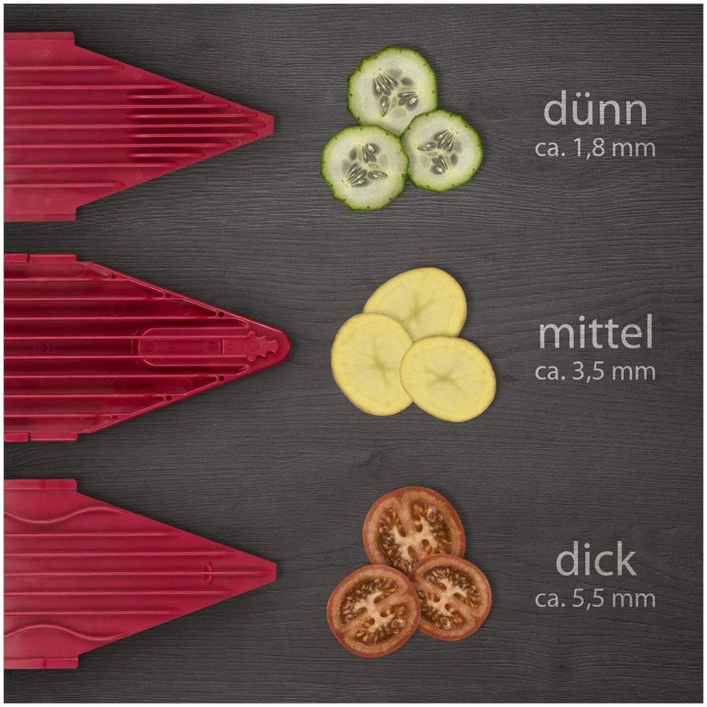 V1 set per affettare verdure affettatrice arancione, affettatrice di patate affettatrice di cetrioli affettatrice di verdure grattugia da cucina affettatrice di patatine fritte affettatrice di frutta | rosso - Foto 2