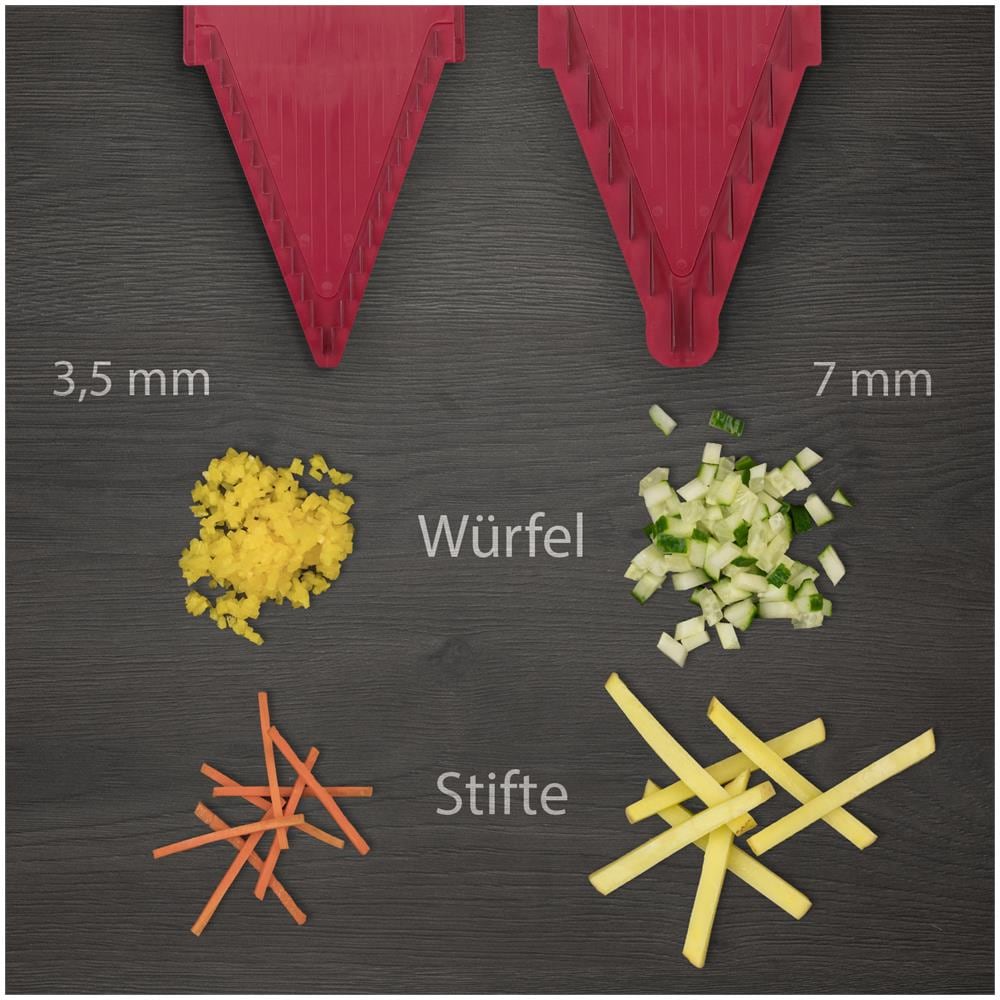 V1 set per affettare verdure affettatrice arancione, affettatrice di patate affettatrice di cetrioli affettatrice di verdure grattugia da cucina affettatrice di patatine fritte affettatrice di frutta | rosso - Foto 7