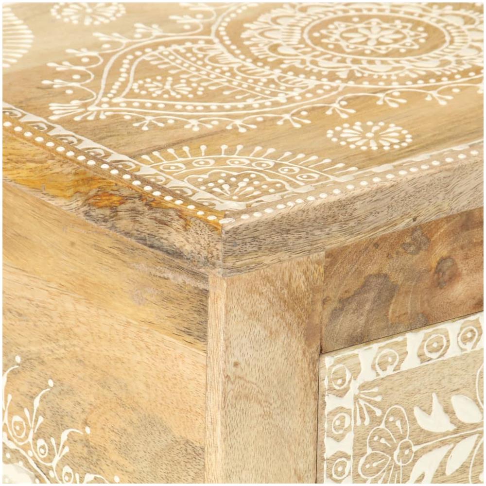 Comodino Dipinto A Mano 40x30x60 Cm In Legno Massello Di Mango - Foto 2