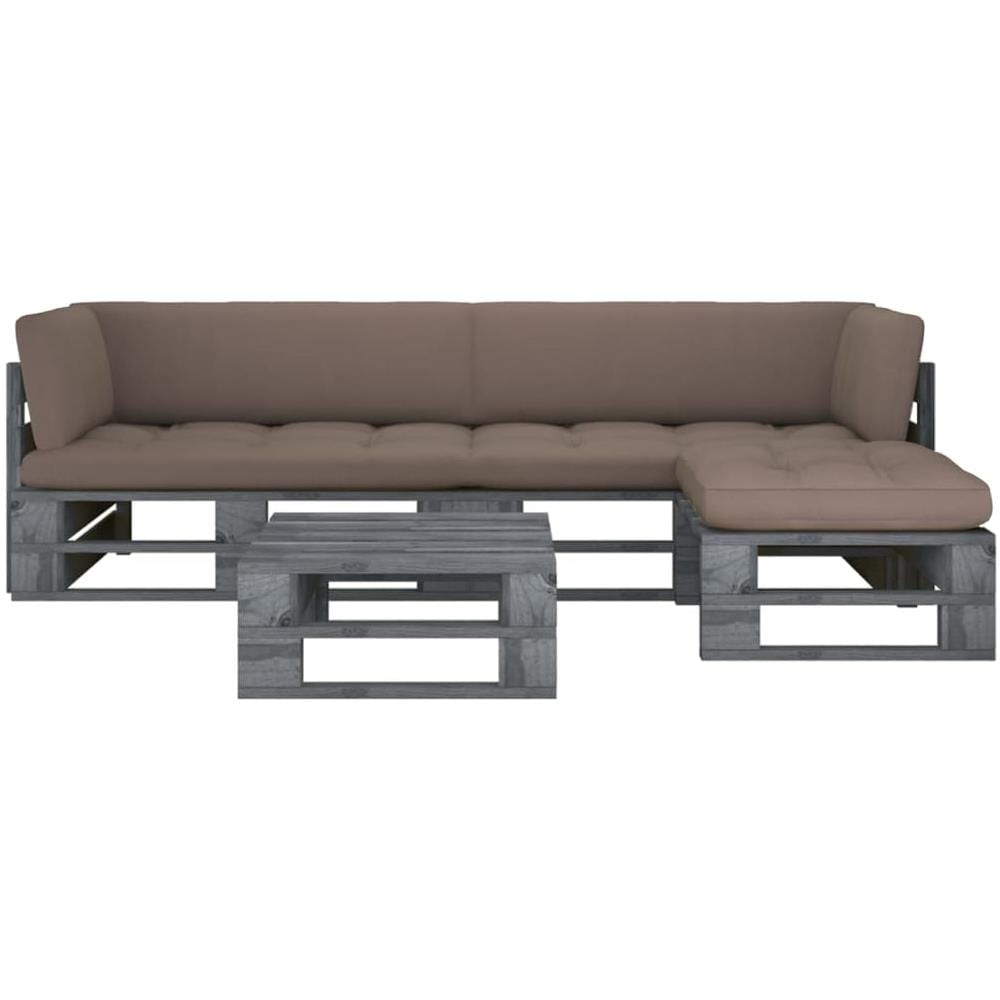 Set Divani a Pallet e Cuscini 4 pz in Pino Impregnato Grigio - Foto 1