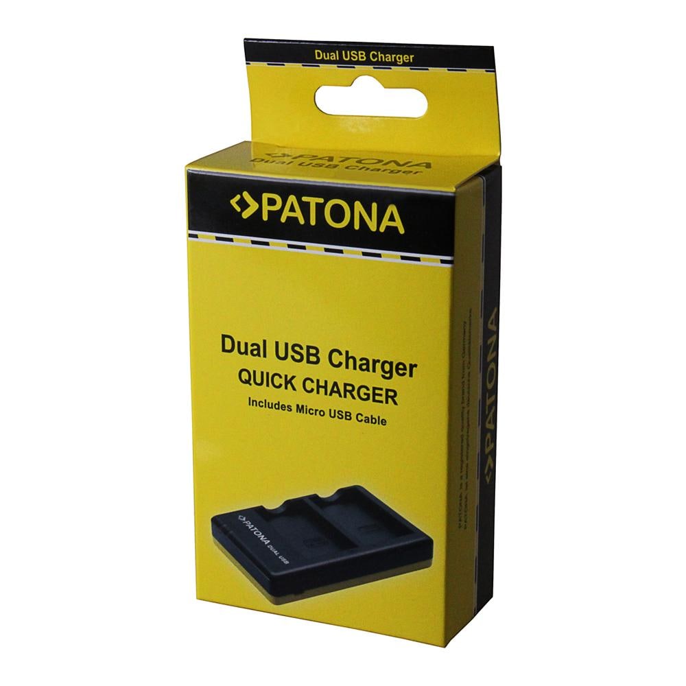Caricabatterie Dual con Micro-USB per Panasonic DMC-GF6 Interno Colore Nero / Giallo - Foto 1