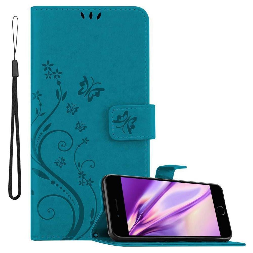 Cadorabo Custodia Compatibile Con Apple Iphone 8 Plus / 7 Plus / 7s Plus In Blu Fiore - Coperchio Protettivo In Design Floreale Con Chiusura Magnetica, Funzione Stand E Slot Per Carte - Foto 1