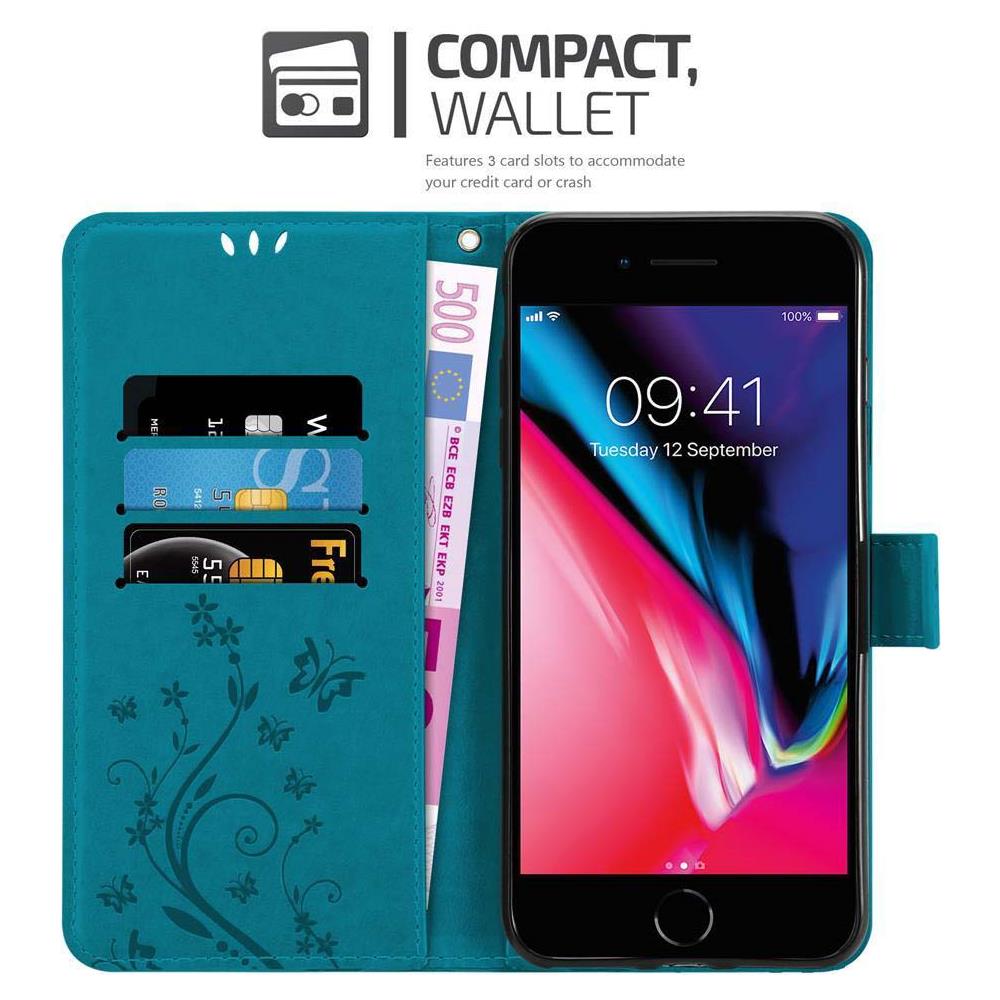 Cadorabo Custodia Compatibile Con Apple Iphone 8 Plus / 7 Plus / 7s Plus In Blu Fiore - Coperchio Protettivo In Design Floreale Con Chiusura Magnetica, Funzione Stand E Slot Per Carte - Foto 2