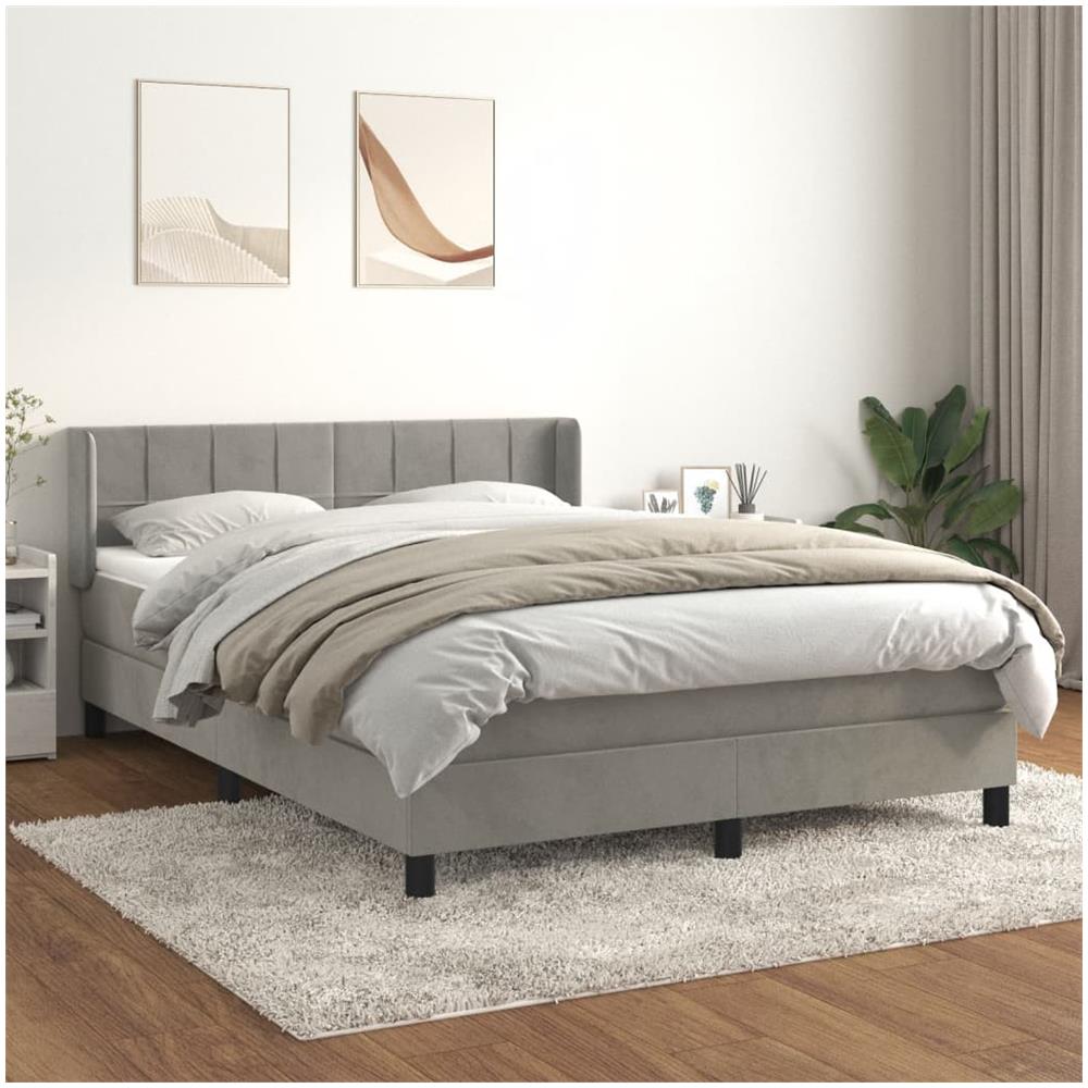 Giroletto A Molle Con Materasso Grigio Chiaro 140x200cm Velluto - Foto 1