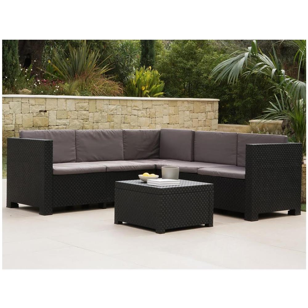 Salotto Da Giardino In Resina Intrecciata Antracite Miranga: Divano Angolare 5 Posti E Tavolino - Foto 1