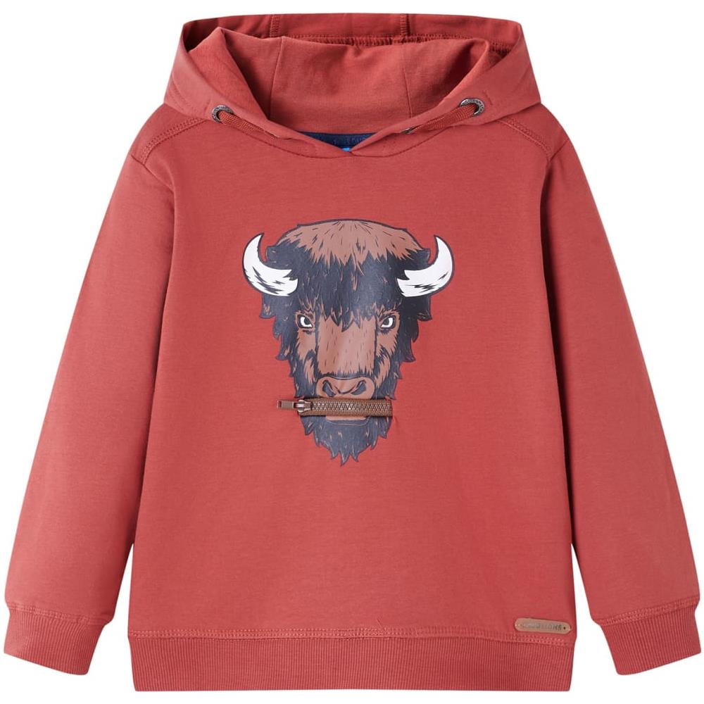 Felpa Con Cappuccio Per Bambini Stampa Bue Rosso Bruciato 128 - Foto 1