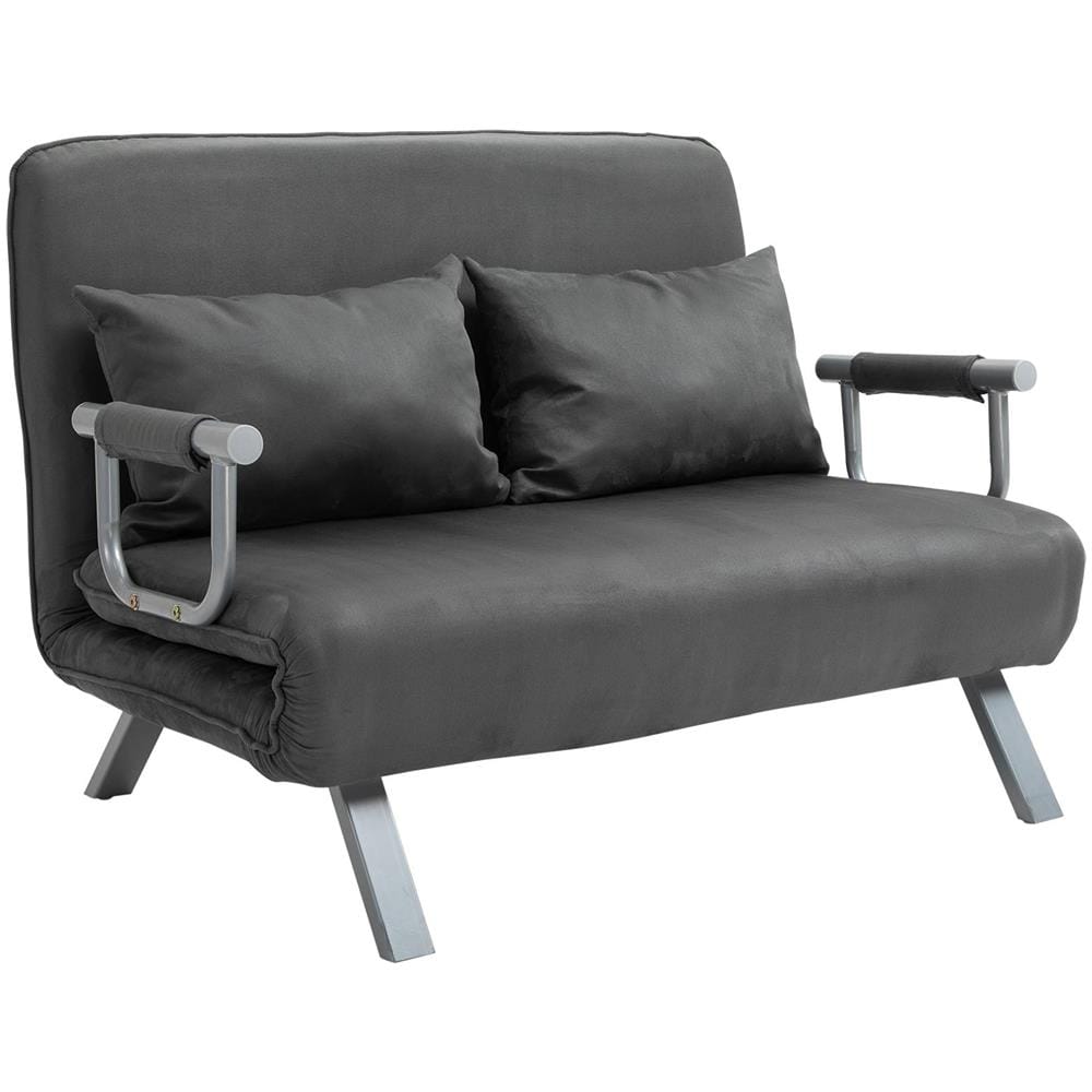 Divano Letto Singolo in Similpelle e Acciaio con Seduta Regolabile in 5 Posizioni, 105x80x78 cm, Grigio - Foto 1