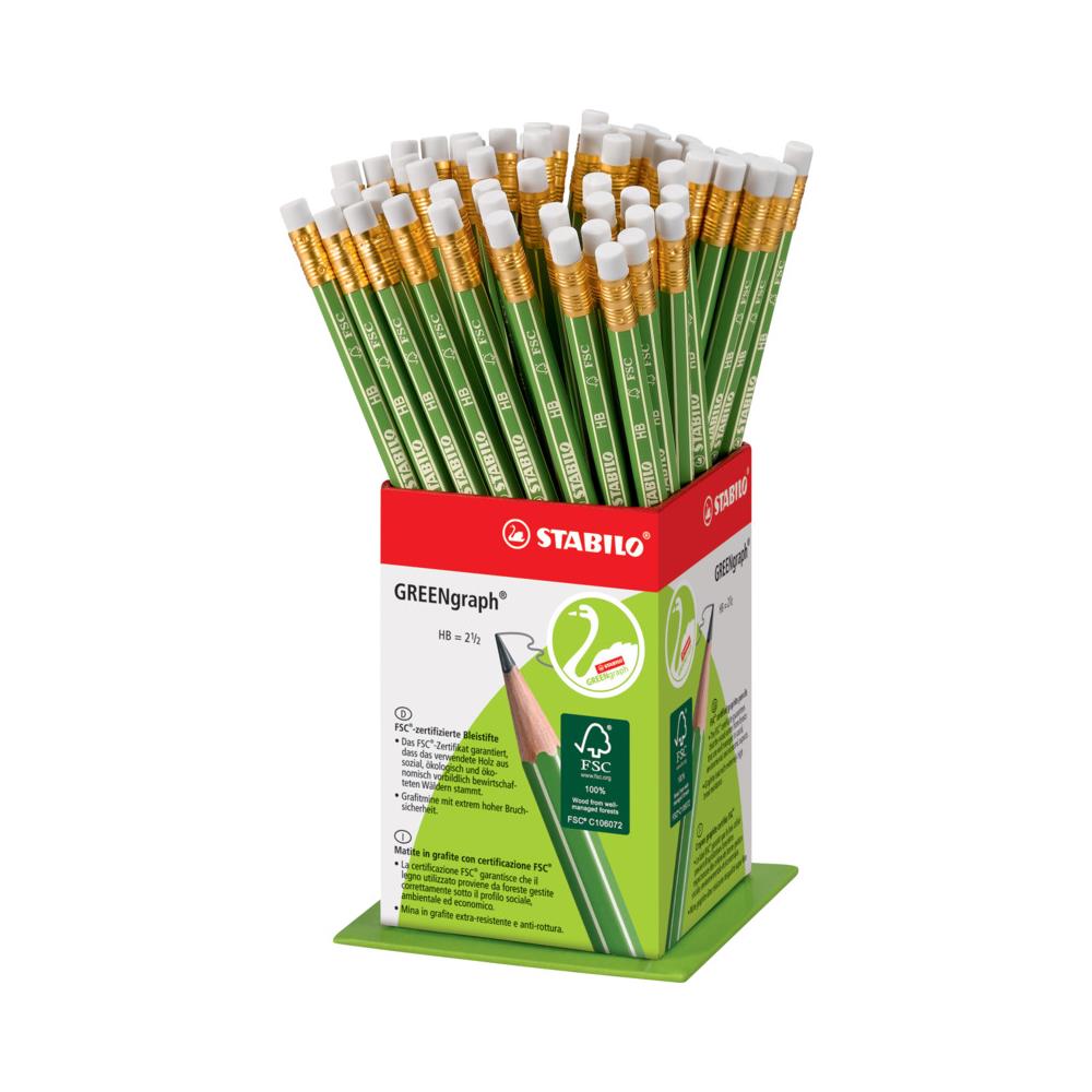 GREENgraph - Matita in Grafite Ecosostenibile - con gommino - certificata FSC - Display con 60 matite - Foto 1