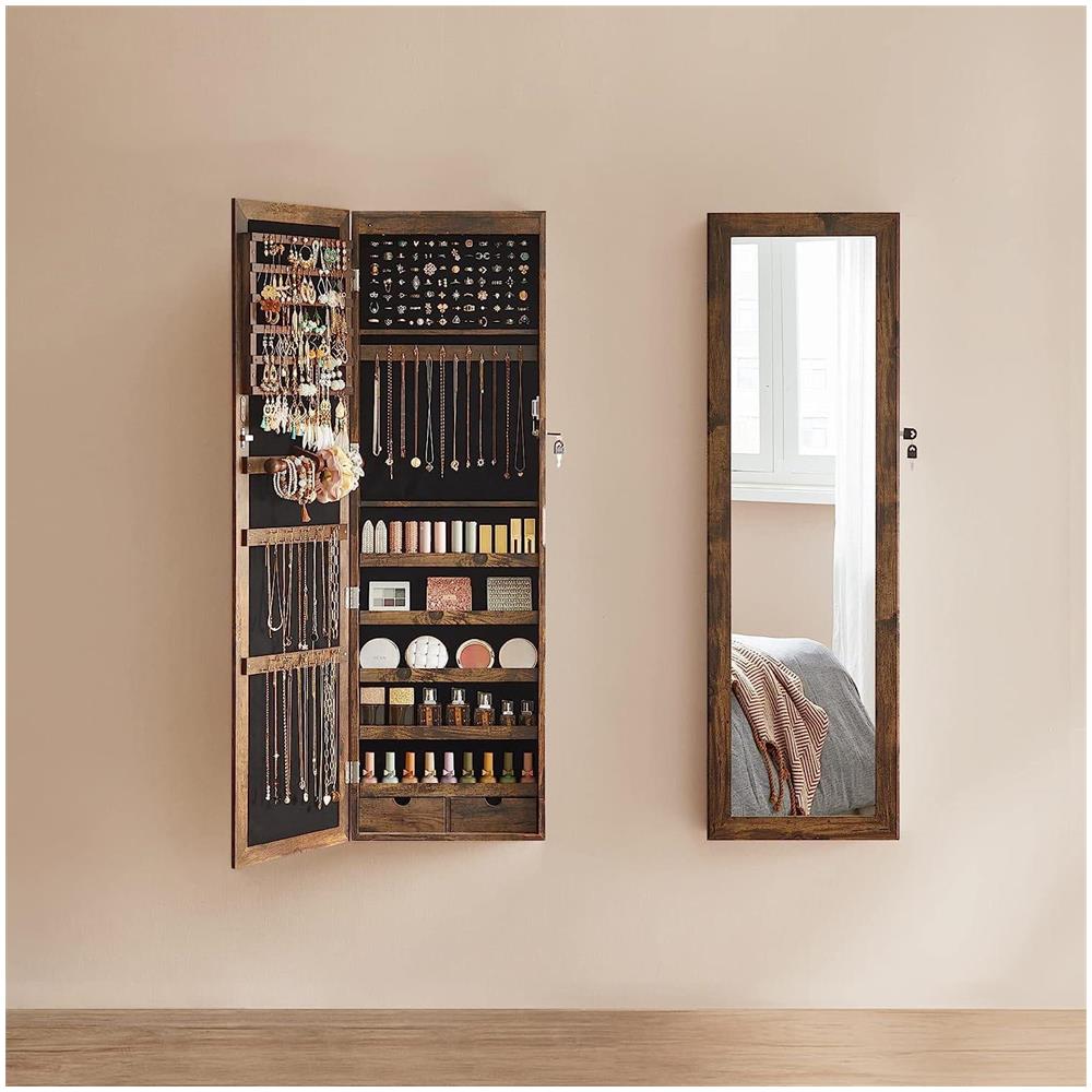 ARMADIETTO PORTAGIOIE SPECCHIATO Appeso a parete in velluto marrone rustico - Foto 2