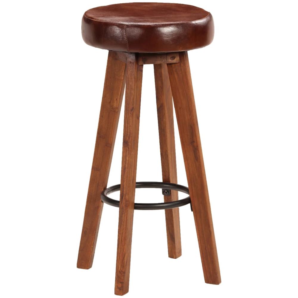 Sedie Da Bar 2 Pz In Massello Di Acacia E Vera Pelle 45x45x76cm - Foto 2