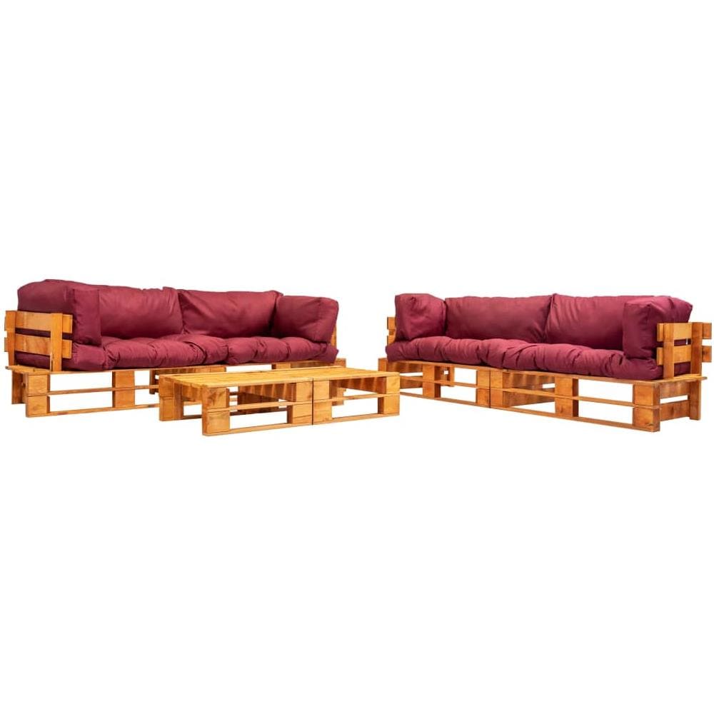Set Divani Da Giardino Pallet 6pz Con Cuscini Rossi Legno Fsc - Foto 1