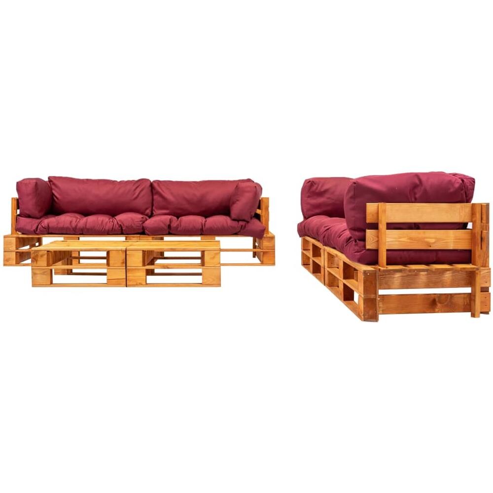 Set Divani Da Giardino Pallet 6pz Con Cuscini Rossi Legno Fsc - Foto 2