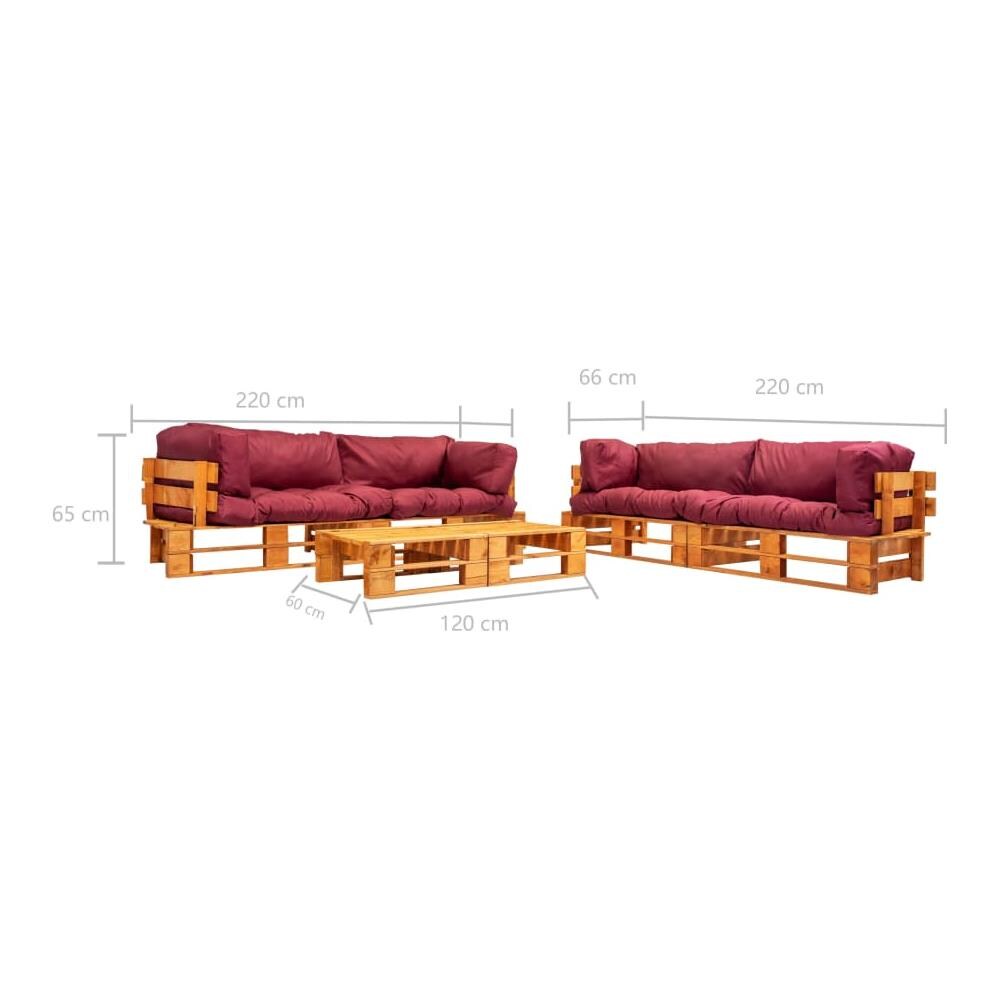 Set Divani Da Giardino Pallet 6pz Con Cuscini Rossi Legno Fsc - Foto 5