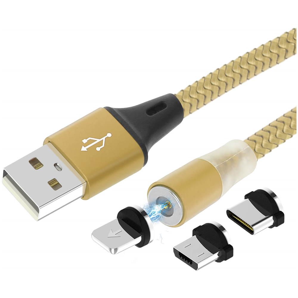 Cavo Da Usb A Lightning, Carica Da Usb-c E Micro-usb E Synchro 2.4a 1.2m Oro - Foto 2