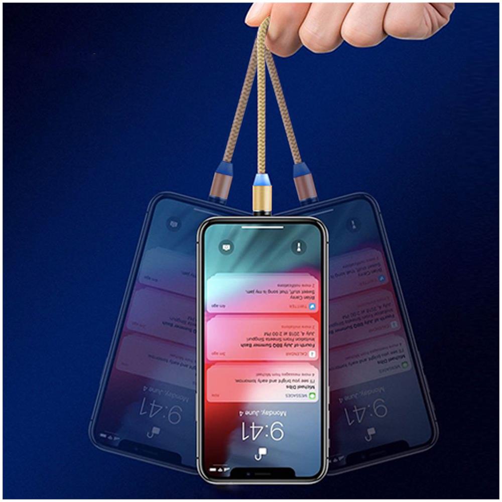 Cavo Da Usb A Lightning, Carica Da Usb-c E Micro-usb E Synchro 2.4a 1.2m Oro - Foto 5