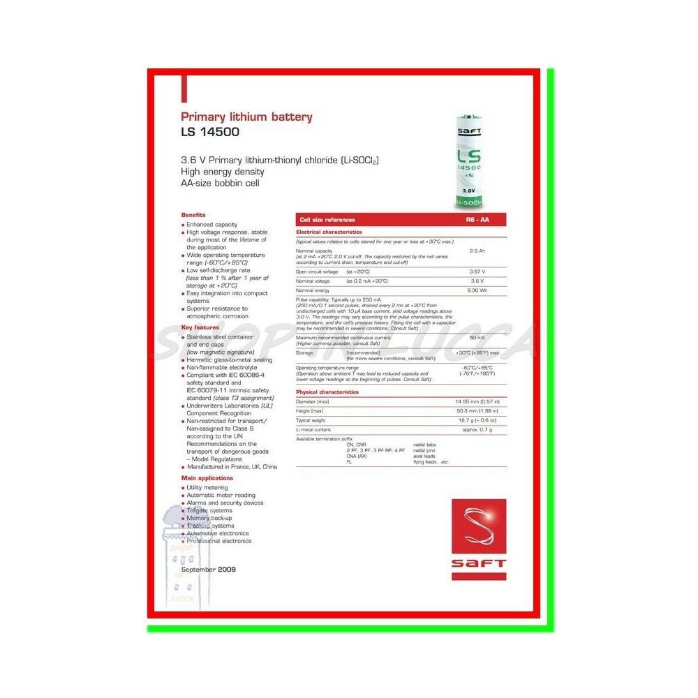 Ls14500 Cna Batteria Pila Litio 2600mah 3,6v Li-socl2 Stilo Aa Assiale Saldare Reofori Terminali A Filo Per Saldatura - Foto 2