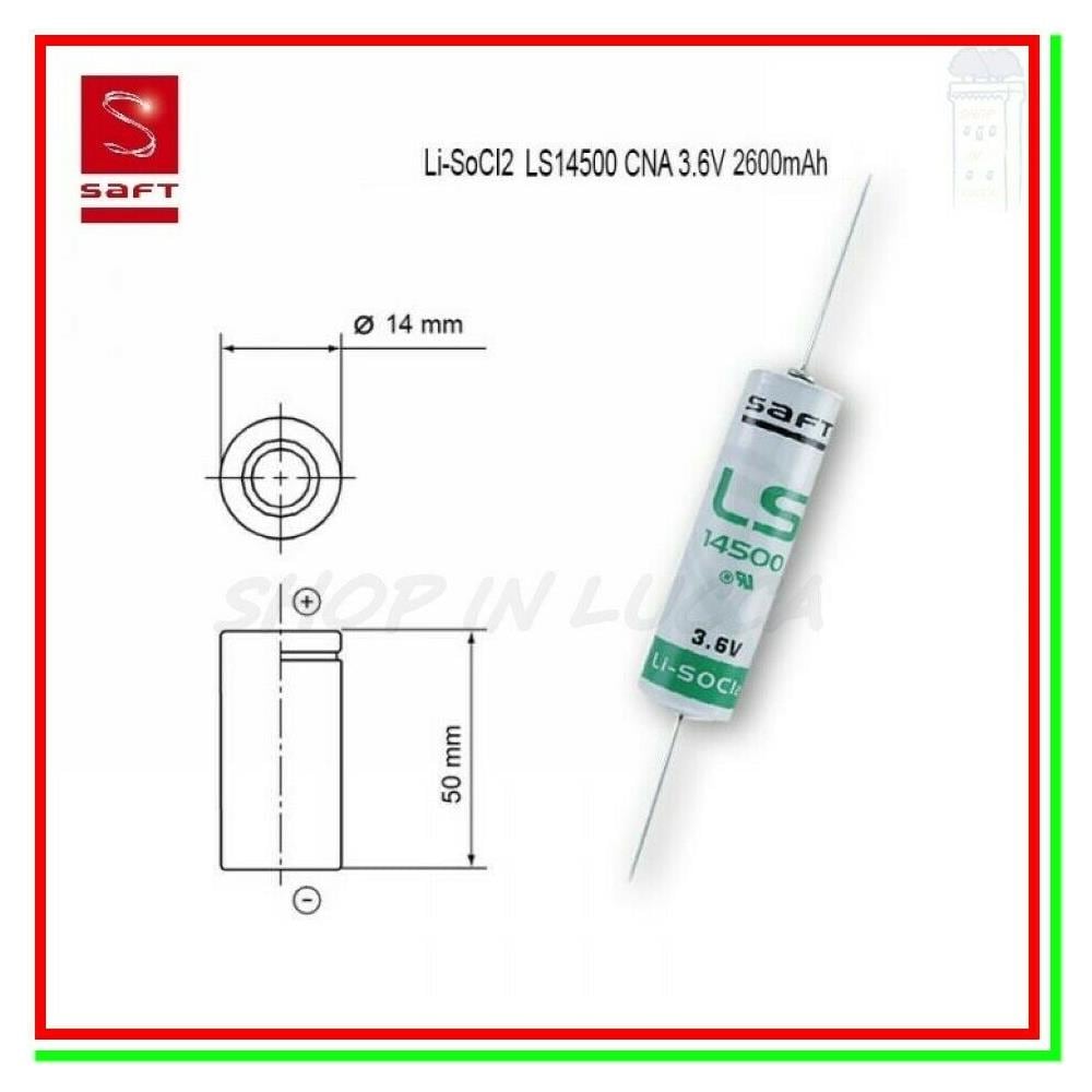 Ls14500 Cna Batteria Pila Litio 2600mah 3,6v Li-socl2 Stilo Aa Assiale Saldare Reofori Terminali A Filo Per Saldatura - Foto 1