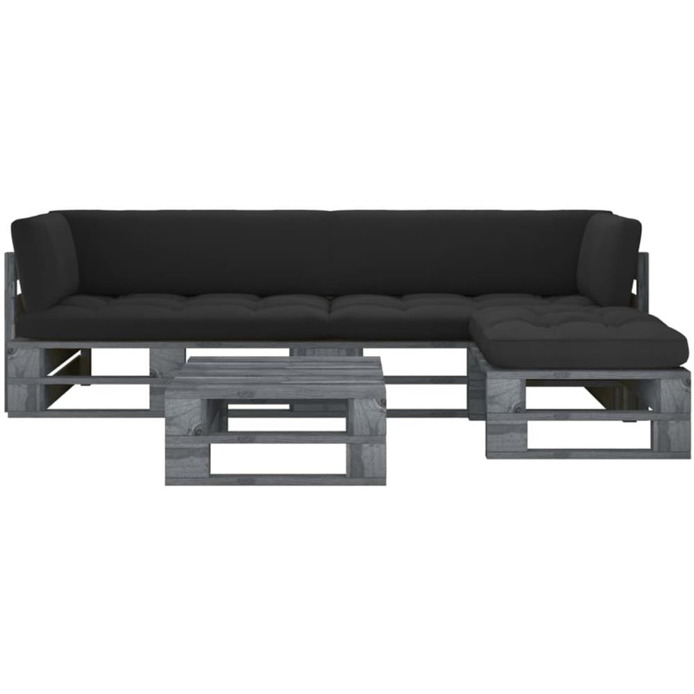 Set Divani a Pallet e Cuscini 4 pz in Pino Impregnato Grigio - Foto 1