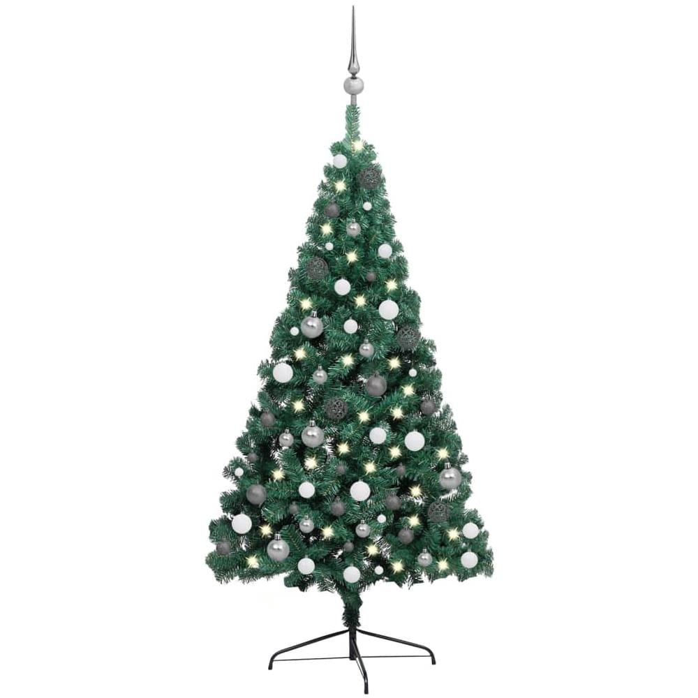 Set Albero Natale Artificiale a Metà LED e Palline Verde 240cm - Foto 1