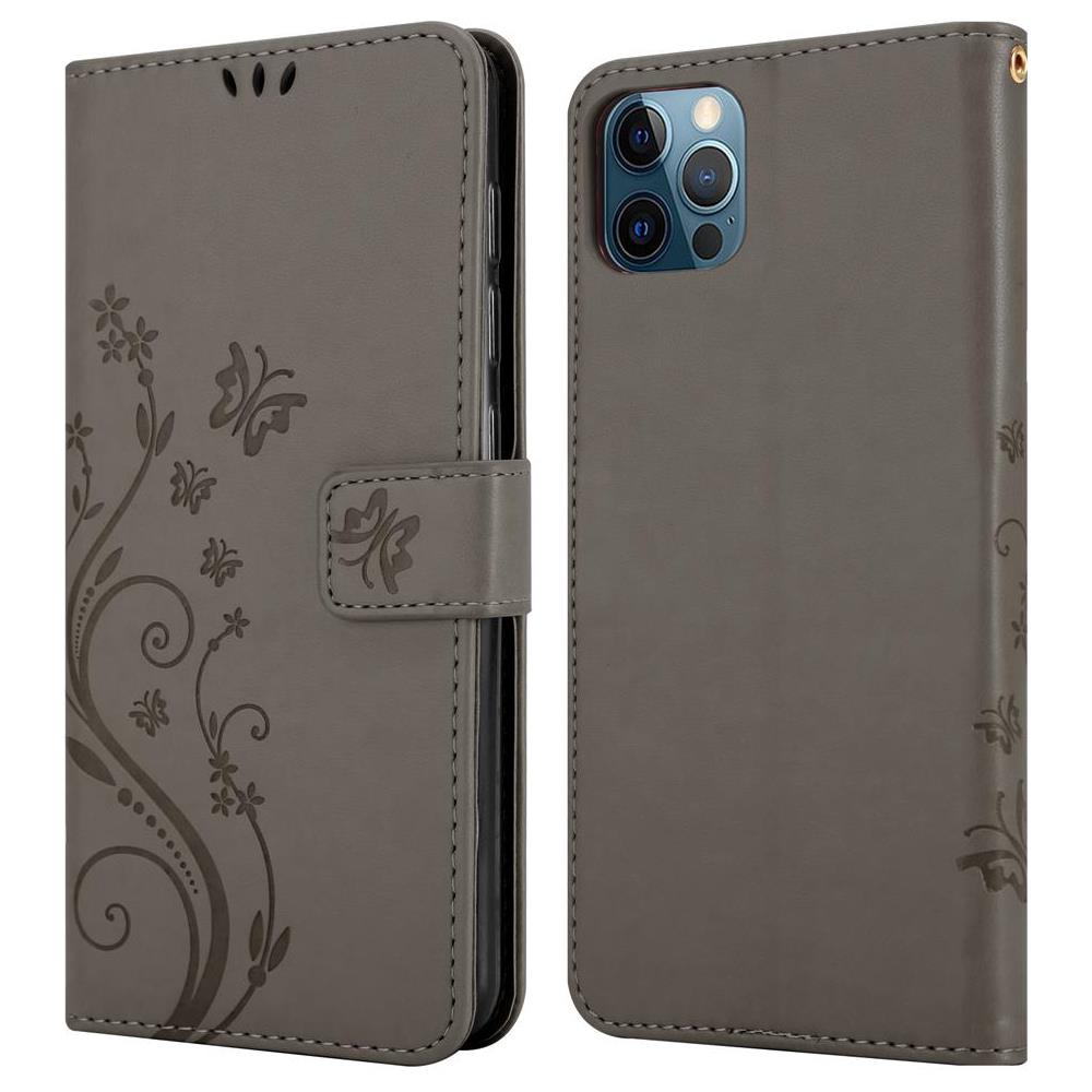 Custodia Compatibile Con Apple Iphone 12 Pro Max (6,7"" Zoll) In Grigio Fiore - Coperchio Protettivo In Design Floreale Con Chiusura Magnetica, Funzione Stand E Slot Per Carte - Foto 8