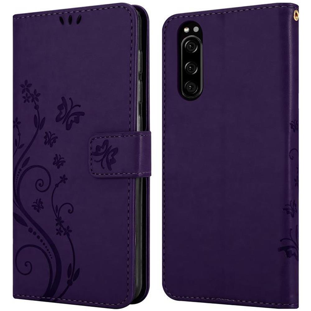 Cadorabo Custodia Compatibile Con Sony Xperia 5 In Lilla Scuro Fiore - Coperchio Protettivo In Design Floreale Con Chiusura Magnetica, Funzione Stand E Slot Per Carte - Foto 8