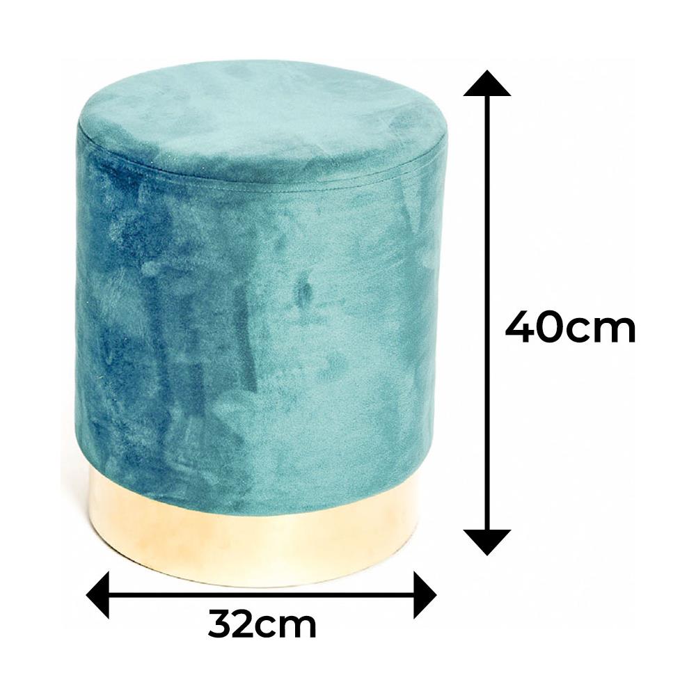 Pouf Salotto Camera Rotondo Imbottito Modello Cilindro Velvet In Tinta Unita Pouf Petrolio - Foto 2